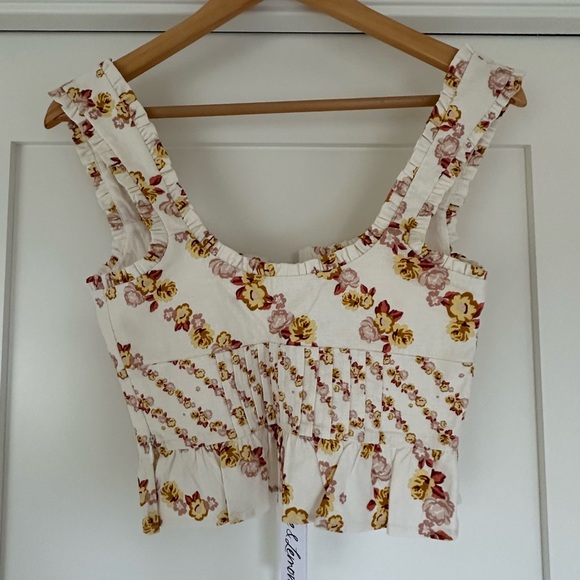 For Love And Lemons Floral Crop Top - Cream and Red - Picture 2 of 6